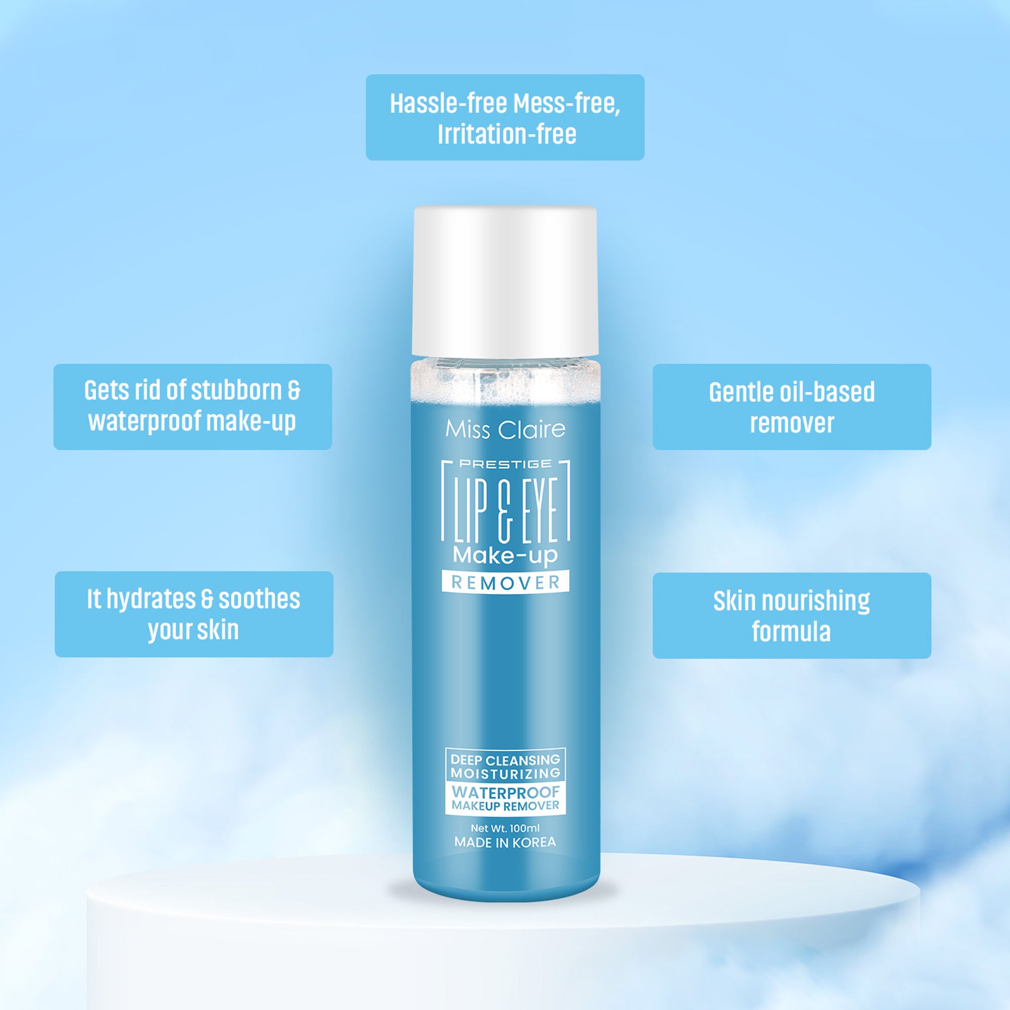 Miss Claire Prestige Lip & Eye Makeup Remover - Aqua - Distacart