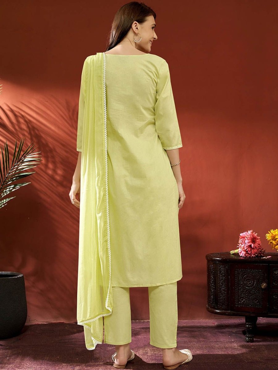 Anouk Women Floral Panelled Thread Work Pure Cotton Kurta with Trousers & With Dupatta
