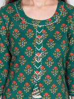 Thumbnail for Swasti Women Green Ethnic Motifs Printed Flared Sleeves Thread Work Floral Kurta - Distacart