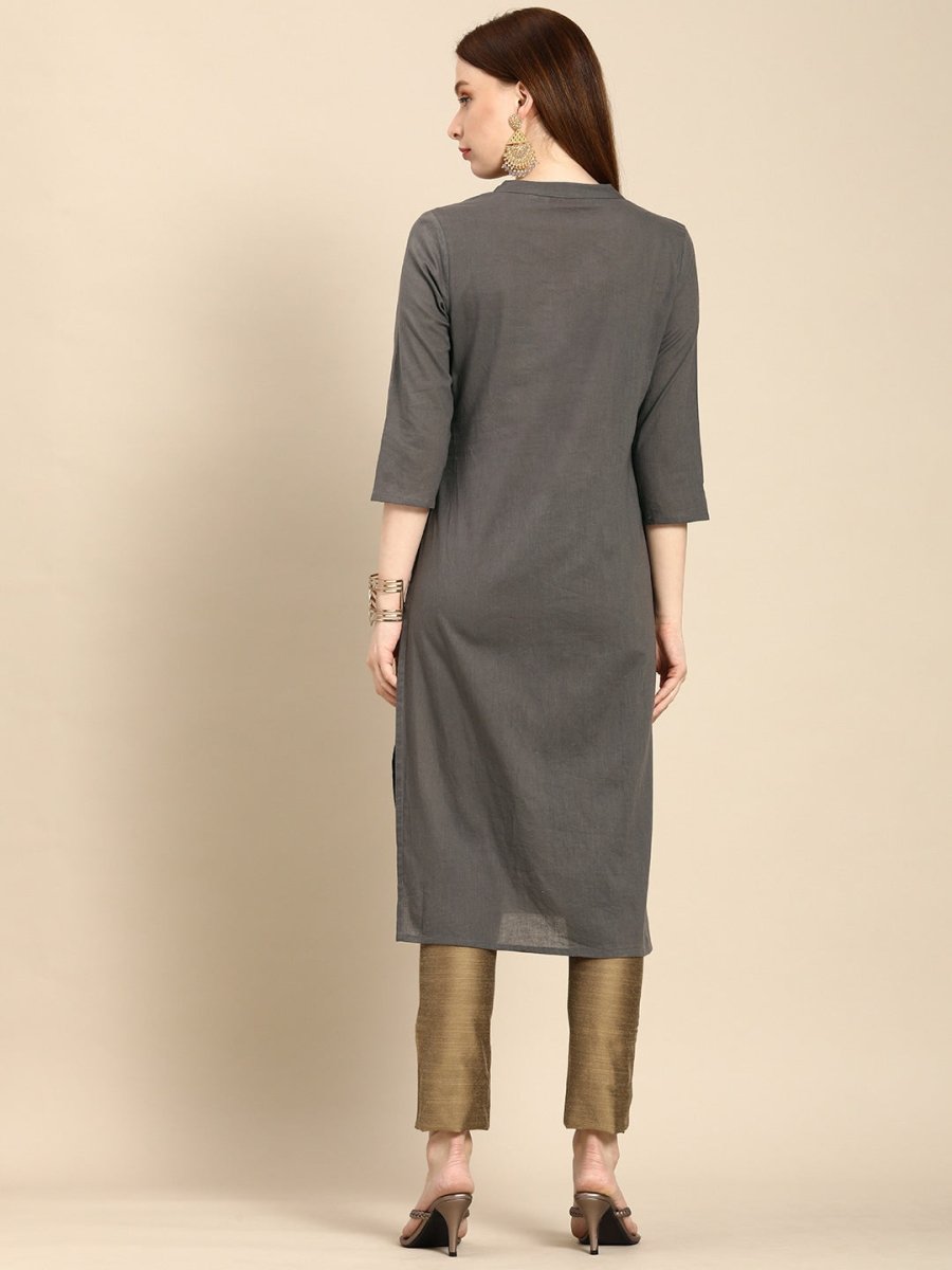All About You Women Grey Ethnic Motifs Yoke Design Pure Cotton Kurta - Distacart