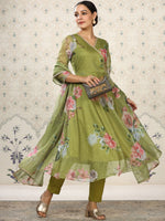 Thumbnail for Ode by House of Pataudi Floral Printed Angrakha Kurta With Trousers & Dupatta