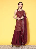 Thumbnail for All About You Women Maroon Ethnic Motifs Printed Kurti with Fusion Bottoms & With Dupatta - Distacart
