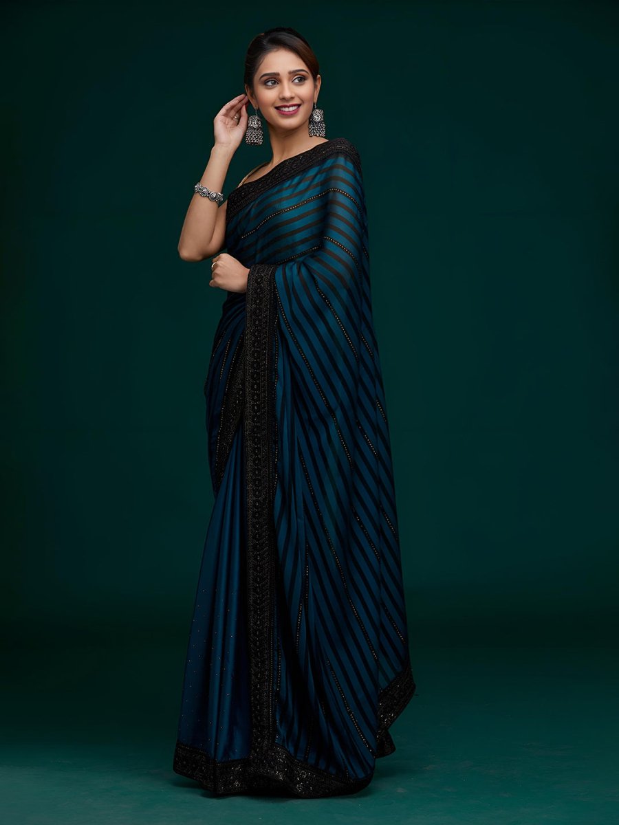 Anouk Striped Beads and Stones Saree - Distacart