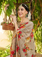 Thumbnail for Anouk Grey & Red Floral Printed Art Silk Saree - Distacart