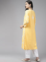 Thumbnail for ADA Floral Embroidered Lucknowi Chikankari Cotton Silk Straight Kurta - Distacart