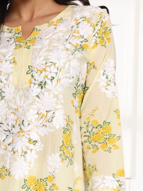HOUSE OF KARI Floral Embroidered Chikankari Pure Cotton Kurta - Distacart