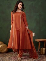 Thumbnail for Sangria Gotta Work Embroidered A-Line Kurta & Trouser With Dupatta