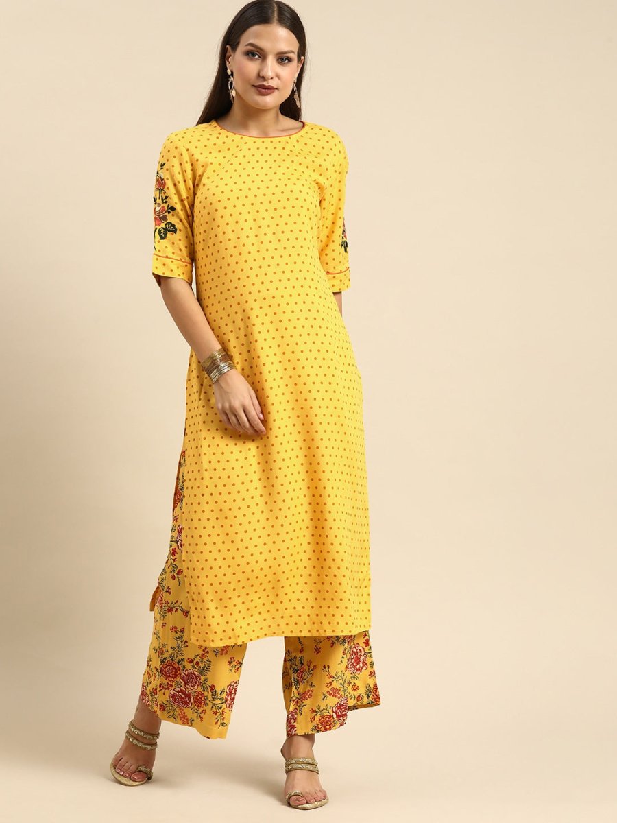 All About You Women Yellow Printed Kurta with Palazzos - Distacart