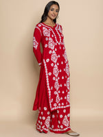 Thumbnail for HOUSE OF KARI Floral Embroidered Chikankari Cotton A-Line Kurta - Distacart