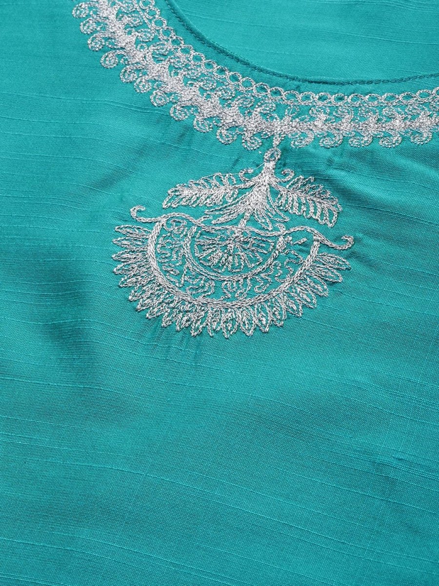 Anouk Women Teal Blue Yoke Design Regular Kurta with Trousers & Dupatta - Distacart