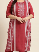 Thumbnail for Sztori Plus Size Geometric Printed Round Neck Straight Kurta