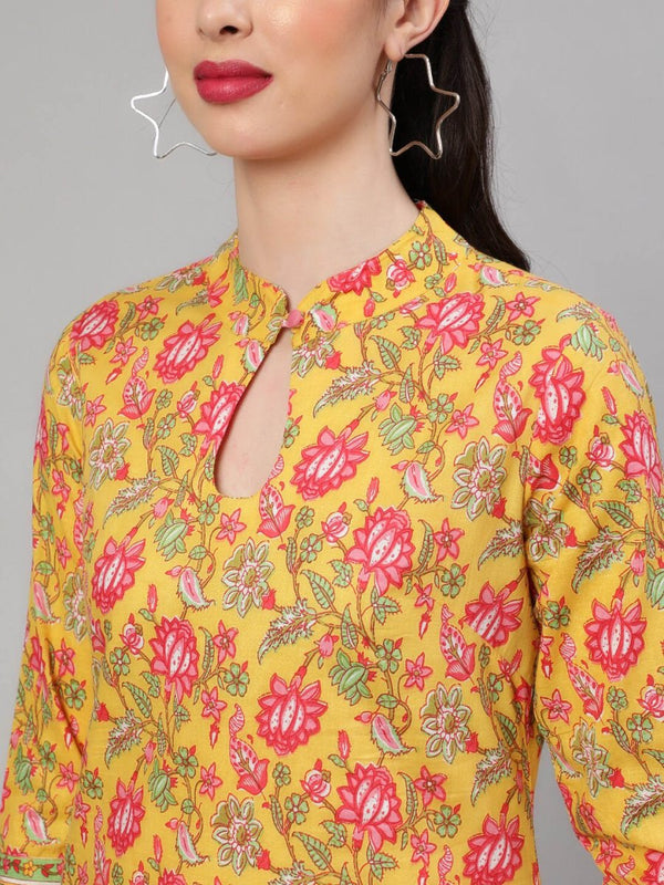 Aks Floral Printed Regular Pure Cotton Kurta With Trousers - Distacart