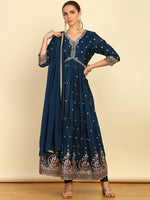 Thumbnail for Soch Floral Embroidered Empire Mirror Work Kurta & Churidar With Dupatta - Distacart