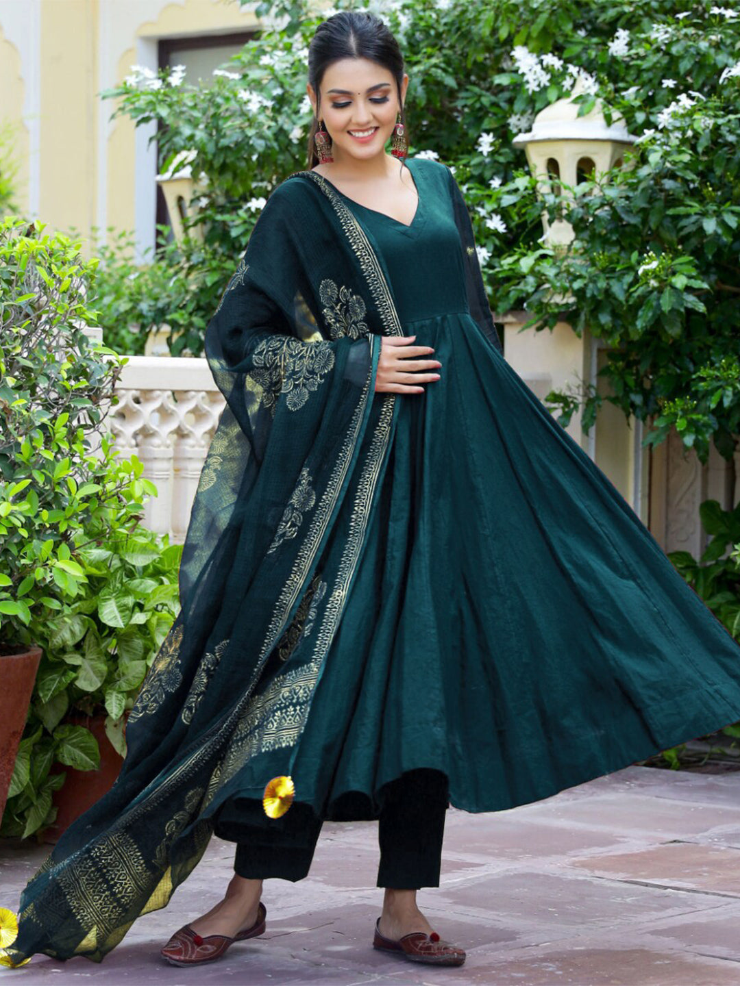 Kalini Empire Anarkali Kurta With Trousers & Dupatta - Distacart