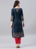 Thumbnail for Vishudh Women Navy Blue Printed A-Line Kurta