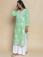 Thumbnail for HOUSE OF KARI Floral Embroidered Chikankari Straight Kurta - Distacart