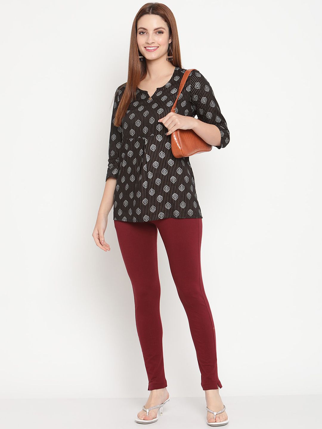TAG 7 Women Set of 2 Maroon & Grey Ankle Length Leggings - Distacart
