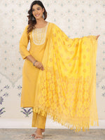 Thumbnail for Ode by House of Pataudi Floral Yoke Design Regular Kurta with Trousers & Dupatta - Distacart