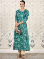 Thumbnail for Ode by House of Pataudi Floral Printed Pure Cotton Kurta - Distacart