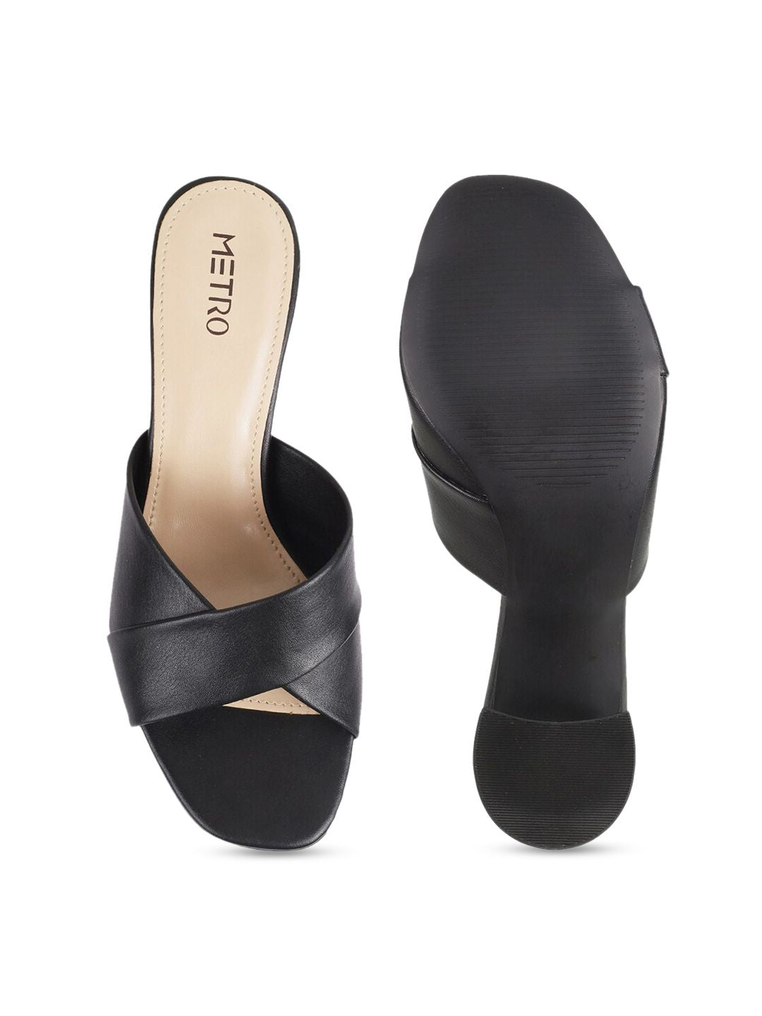 Metro Women Black Solid Block Heels