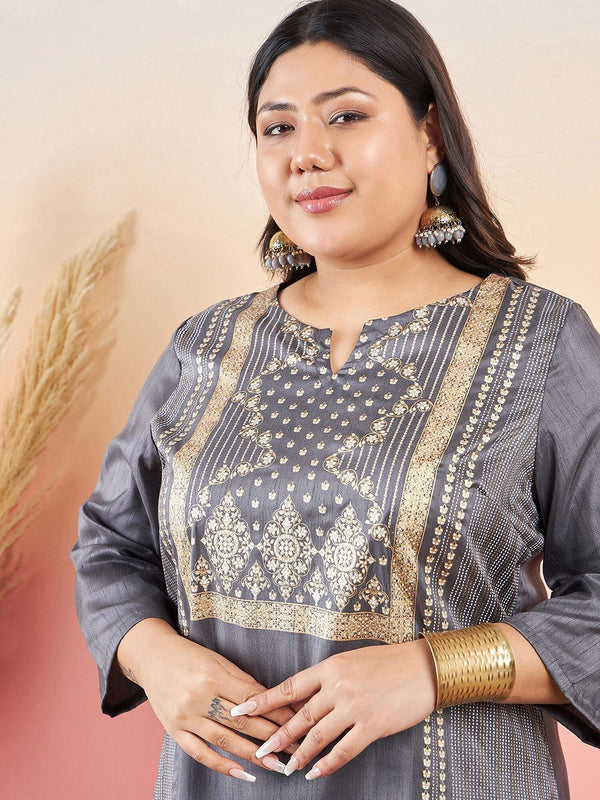 Sztori Ethnic Motifs Printed Notched Neck Straight Kurta With Palazzo - Distacart