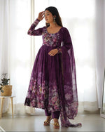 Thumbnail for Joban Fashion Wine Kurta Set Organza Sequin Embroidery Work - Distacart