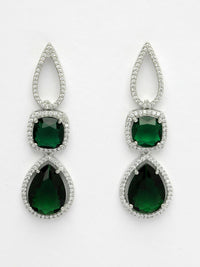 Thumbnail for NVR Women's Green & Silver-Plated American Diamond Handcrafted Jewellery Set - Distacart