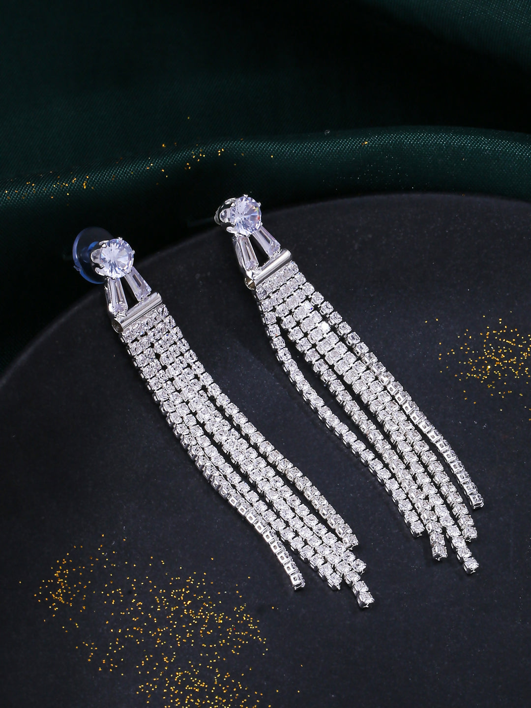NVR Women Silver Toned Contemporary Drop Earrings - Distacart