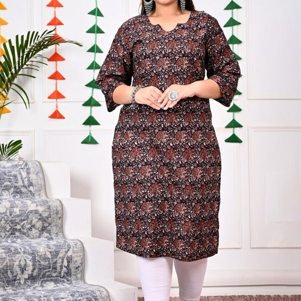 Swasti Brown Floral Printed Cotton Straight A-Line Kurta - Distacart