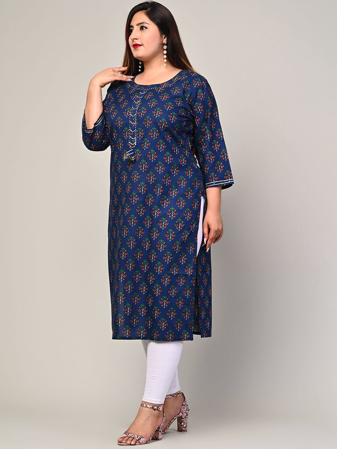 Swasti Women Blue Ethnic Motifs Printed Thread Work Floral Kurta - Distacart