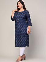 Thumbnail for Swasti Women Blue Ethnic Motifs Printed Thread Work Floral Kurta - Distacart