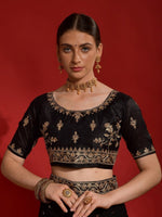 Thumbnail for Anouk Black & Gold-Toned Floral Embroidered Pure Georgette Saree - Distacart