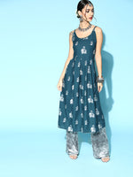 Thumbnail for Ode by House of Pataudi Tranquil Teal Fit & Flare Kurta - Distacart