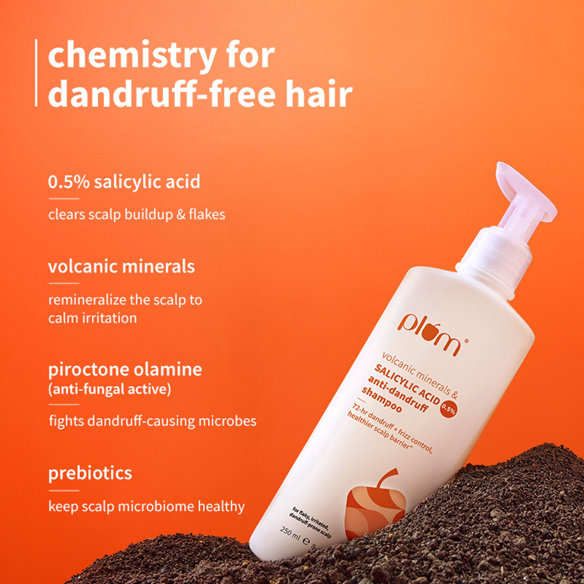 Plum Anti-Dandruff Shampoo with Volcanic Minerals 0.5% Salicylic Acid, 72hr Dandruff & Frizz Control - Distacart