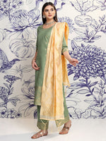 Thumbnail for Vishudh Ethnic Motifs Woven Design Straight Kurta & Palazzos With Dupatta