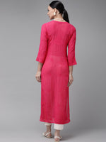 Thumbnail for ADA Women Magenta & Magenta Ethnic Motifs Embroidered Chikankari Georgette Kurta - Distacart