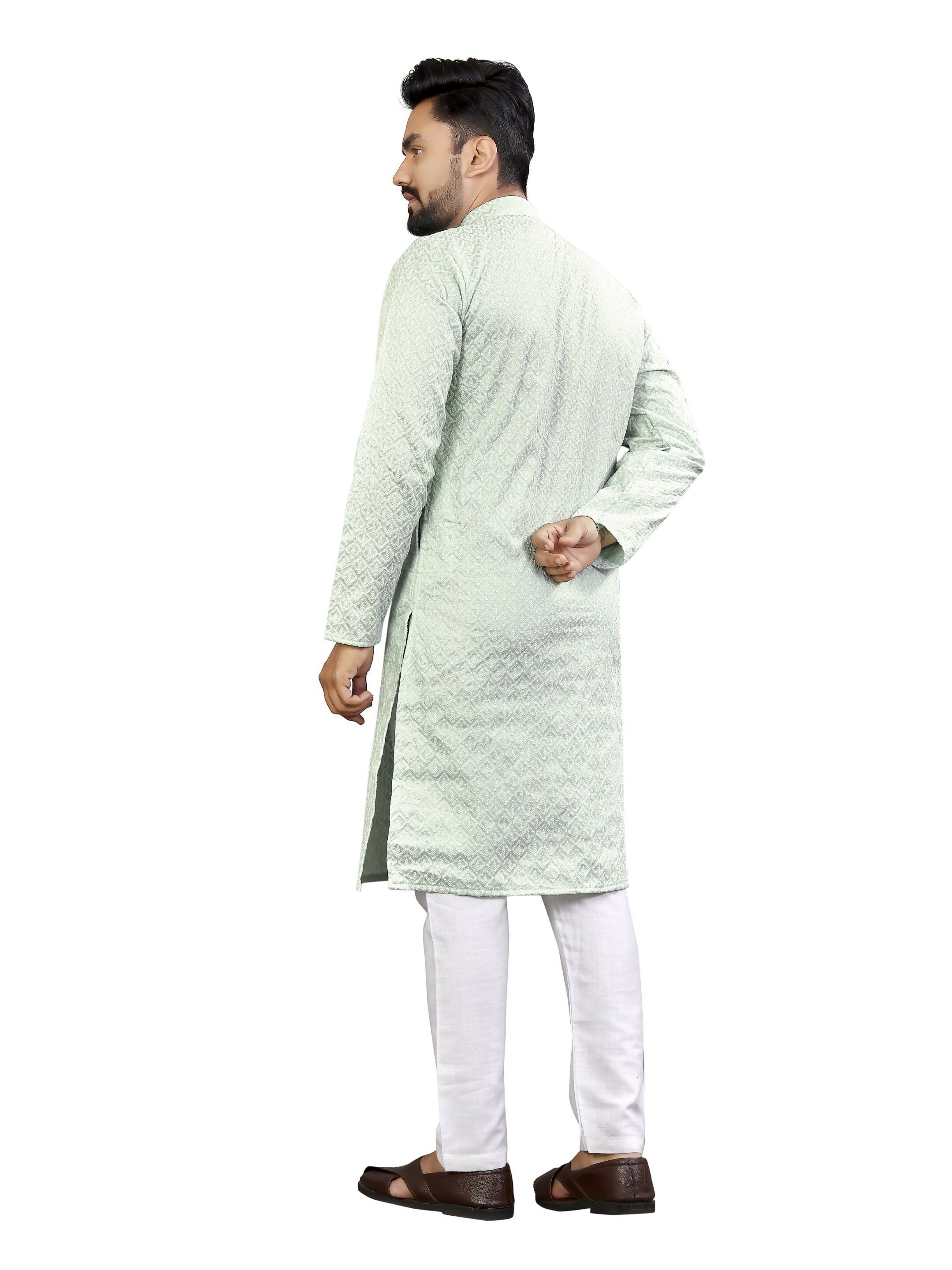 Anaita Sky_Blue Lucknowi Work Silk Straight Kurta - Distacart
