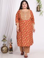 Thumbnail for Swasti Plus Size Floral Printed Gotta Patti Pure Cotton Kurta With Trousers & Dupatta
