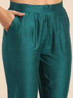 Thumbnail for All About You Women Teal Green Solid V-Neck Anarkali Kurta with Trousers & Dupatta - Distacart