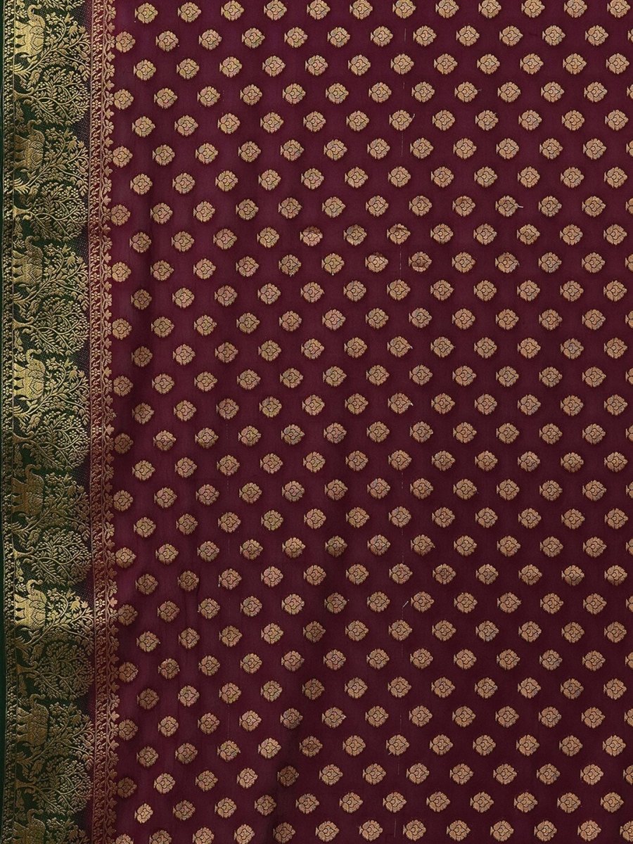 Anouk Burgundy & Green Ethnic Motifs Woven Design Zari Pure Georgette Kanjeevaram Saree - Distacart