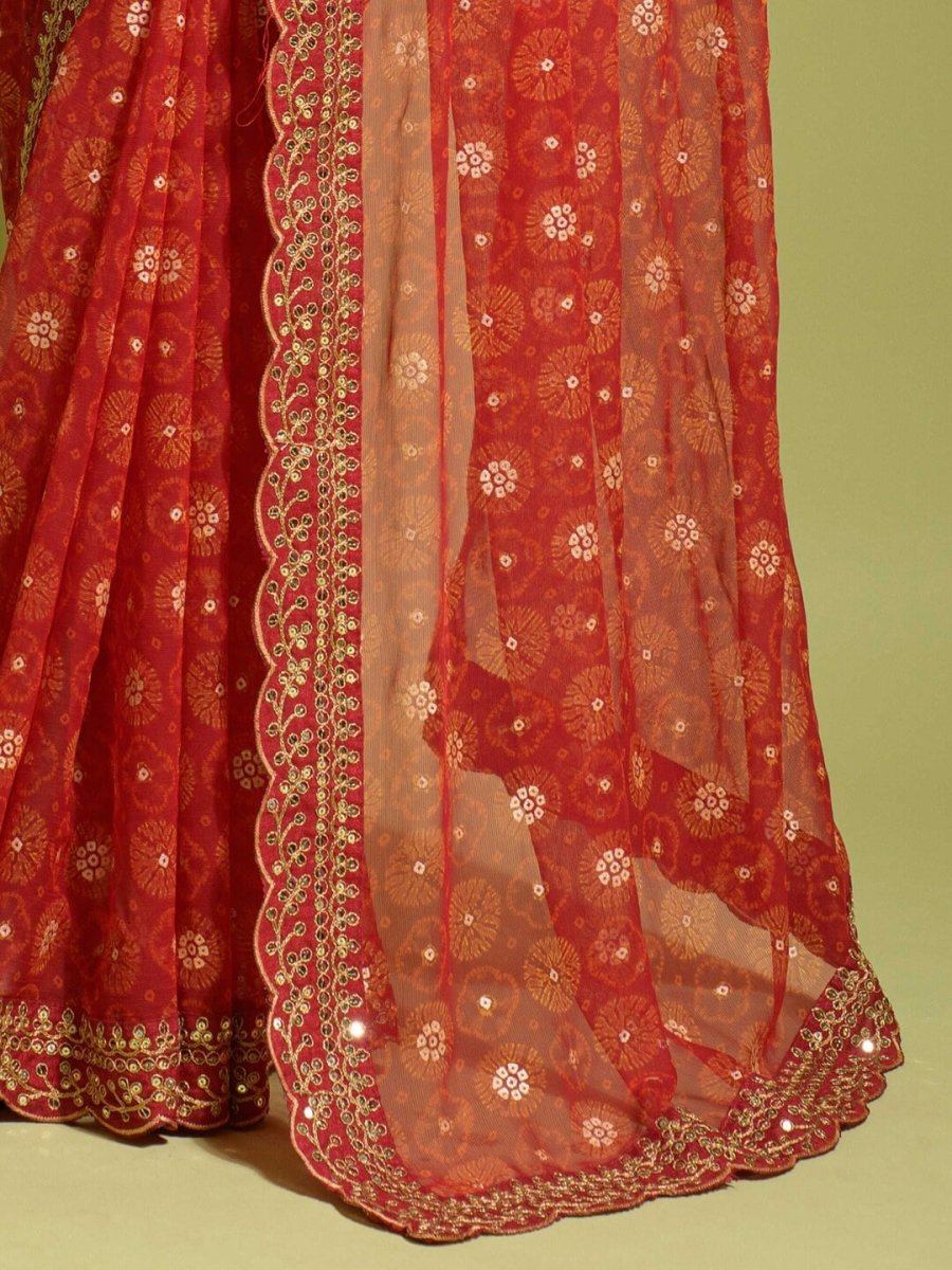 Anouk Red & Yellow Ethnic Motifs Printed Embroidered Saree - Distacart