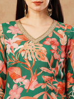 Thumbnail for Kalini Floral Printed Thread Work Regular Straight Kurta With Palazzos - Distacart