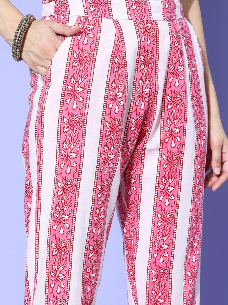 All About You Floral Printed Mirror Work Pure Cotton Kurta With Trousers & Dupatta - Distacart