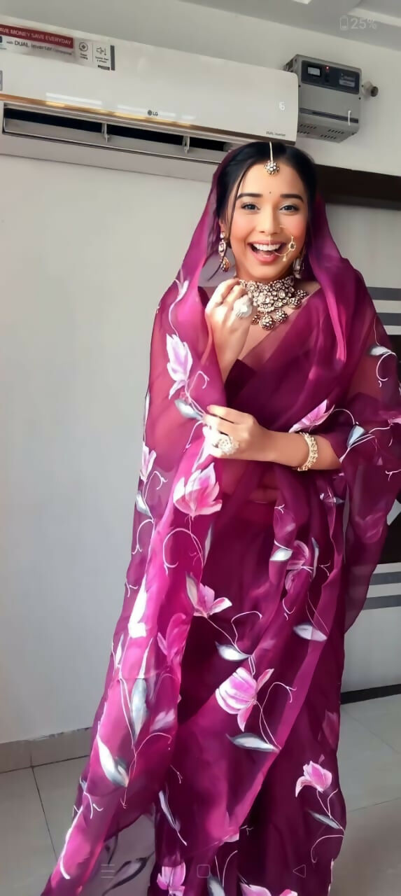 Malishka Organza Silk Embroidery Ready To Wear Saree With Blouse Piece - Wine - Distacart