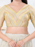 Thumbnail for Joban Fashion Gold Jacquard Elbow Sleeveless Back Open Blouse