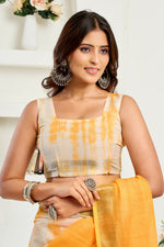 Thumbnail for Vastranavya Yellow White Digital Printed Linen Ready To Wear Designer Saree with Unstitched Blouse - Distacart