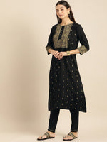 Thumbnail for All About You Women Black & Mustard Yellow Printed Kurta with Trousers - Distacart