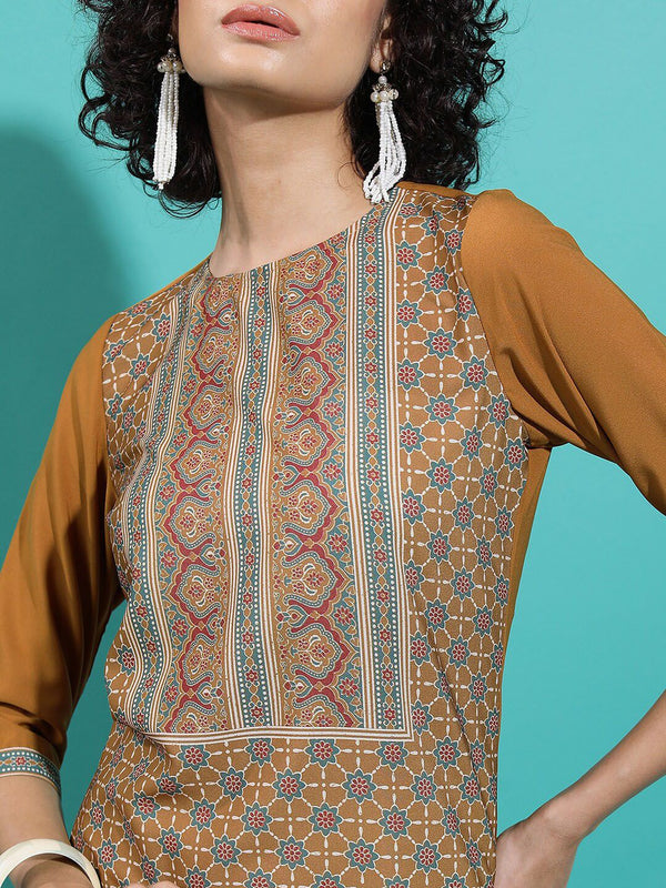 Vishudh Rust Ethnic Motifs Printed Straight Kurta
