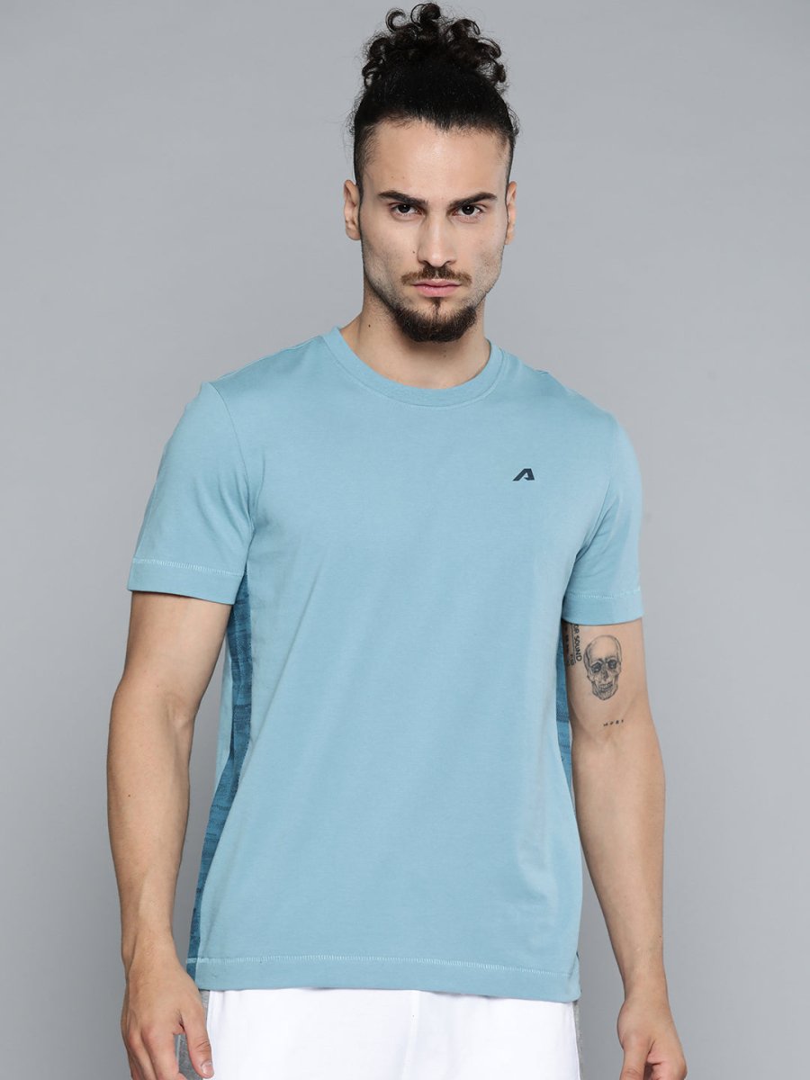 Alcis Men Blue Solid Slim Fit Gym T-shirt - Distacart
