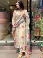 Thumbnail for Kalini Floral Printed Sequinned Straight Kurta With Trouser & Dupatta - Distacart